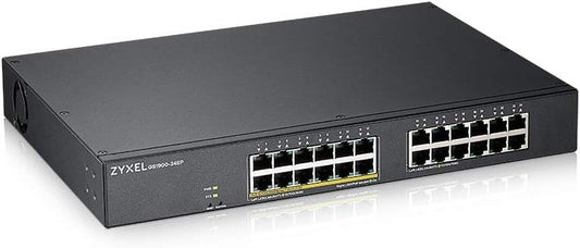 ZYXEL Switch PoE de 24 Puertos Gigabit Ethernet Inteligente (GS1900-24EP) - Administrado, con 12x PoE+ @ 130W, Montaje en Rack